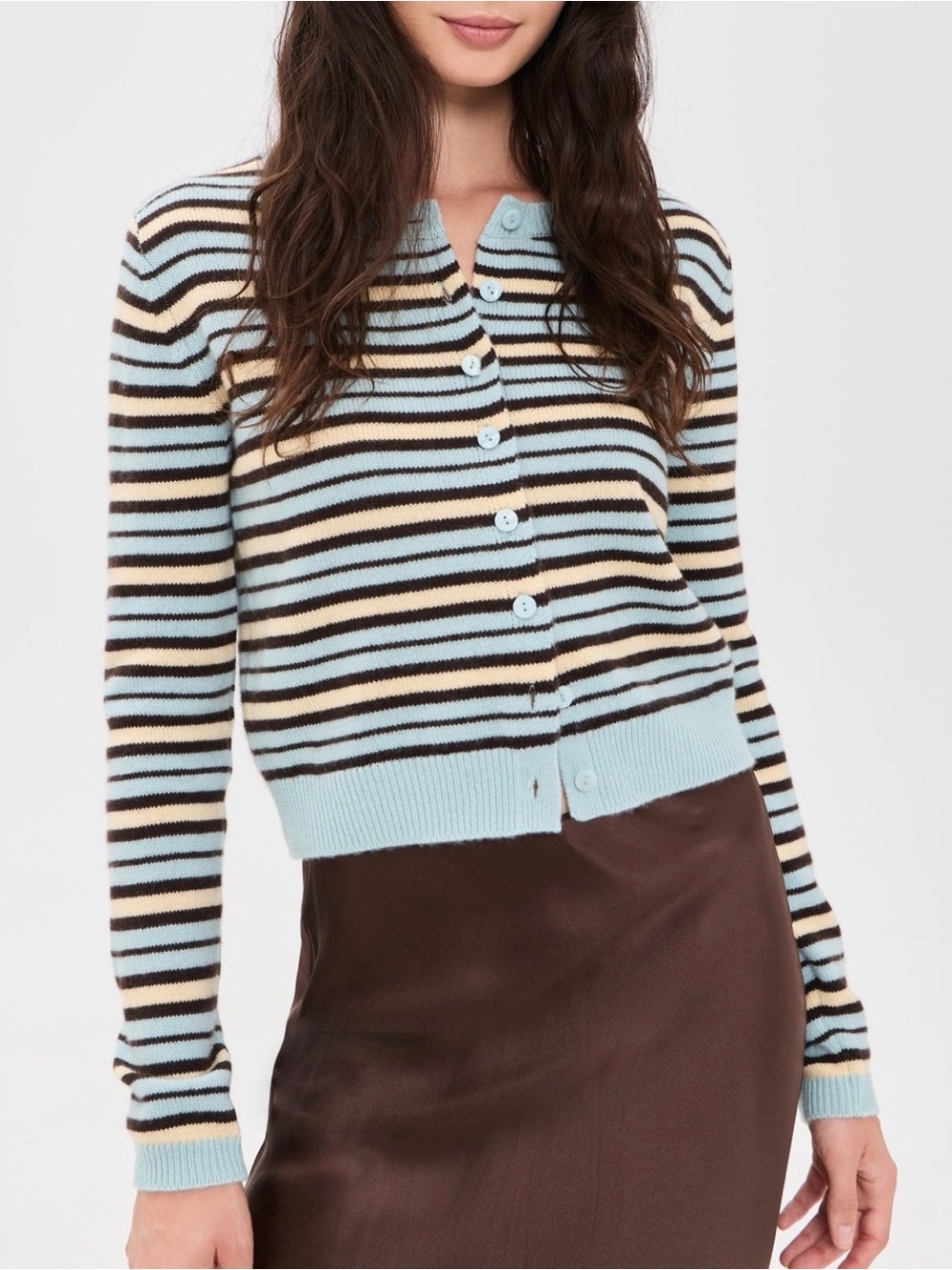 Reformation Striped Clara Cashmere Crew Cardigan aquamarine stripe NEW NWT